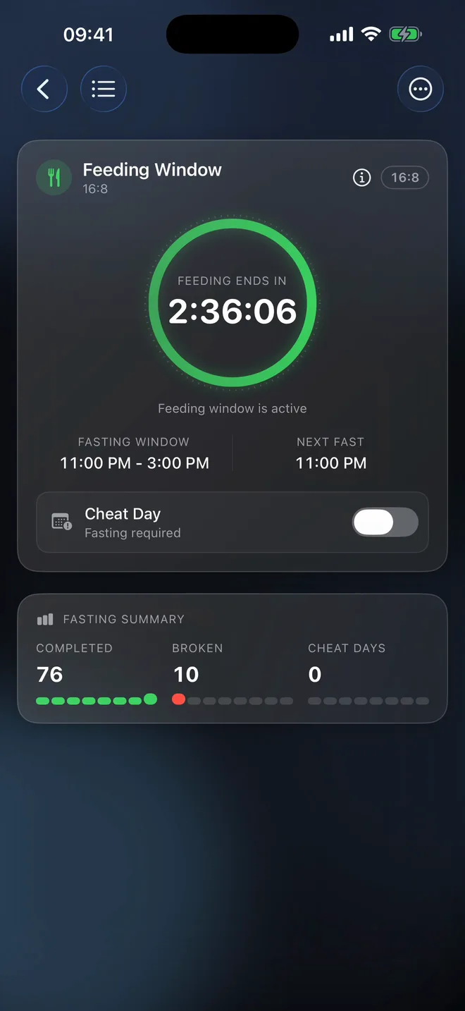 Disciplines fasting timer counting down the feeding window